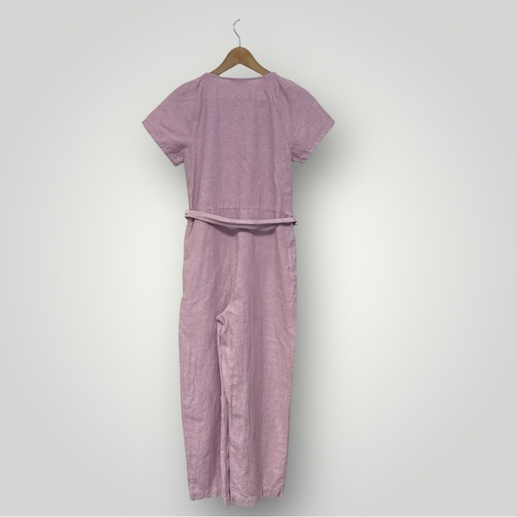Madewell Linen-Cotton Pleat-Sleeve Jumpsuit Pink Purple Sz 2 - Picture 4 of 10